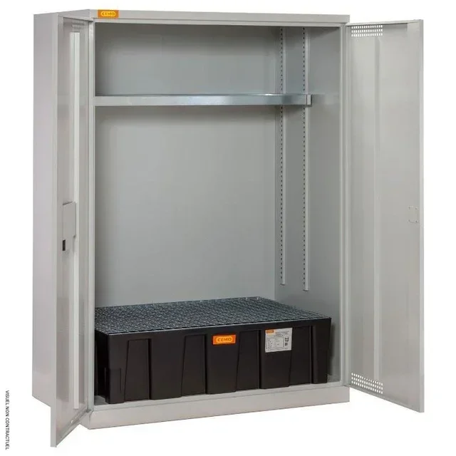 Armário para tambores CEMO 250L com bac de retenção em PE e grade de aço galvanizado