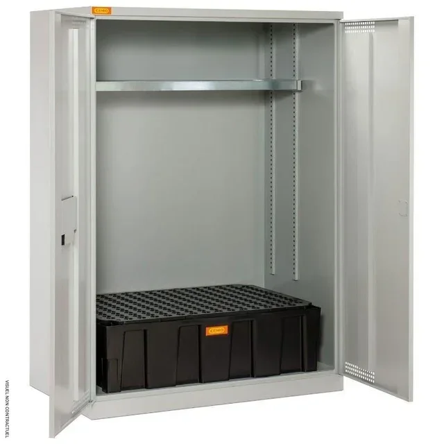 Armário Armazenamento de Tambores CEMO 60/200L com Bacia de Retenção PE 250L - Contenção Industrial de Materiais Perigosos