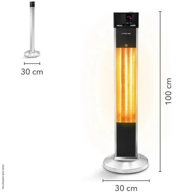 Aquecedor infravermelho exterior de pé 2000W TROTEC IRS 2000 E Low Glare IP34 controle remoto