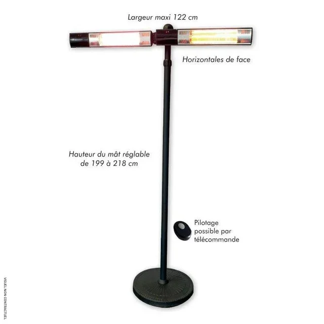 Chauffage radiant sur pied 2 lampes orientables REH 3000 TLC.2 SPLUS terrasse