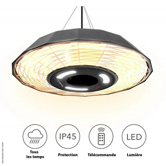TROTEC IR 2010 SC 2000W Infrarot-Heizstrahler Deckenmontage Außen Terrassenheizer mit LED Fernbedienung IP45