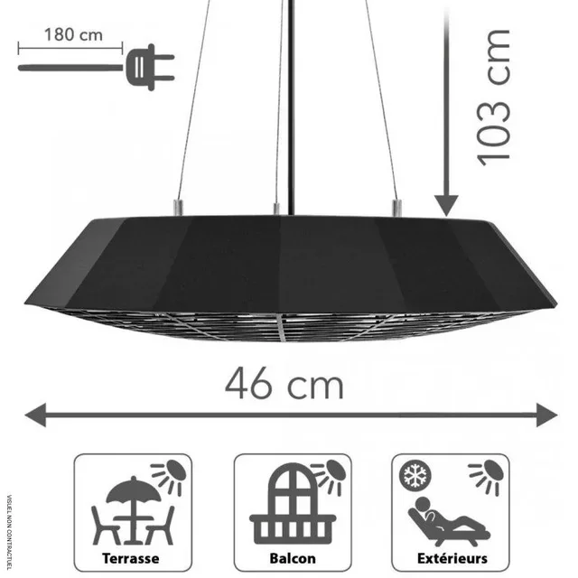 Chauffage radiant suspendu 2000W infrarouge TROTEC IR 2010 SC extérieur LED télécommande IP45