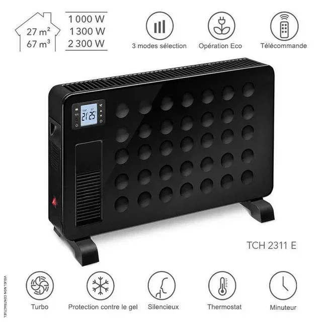 Convecteur électrique 2300W noir TCH 2311 E Trotec avec thermostat et télécommande