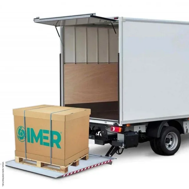 Camion IMER con sponda idraulica per scarico attrezzature edili, veicolo cantiere BTP