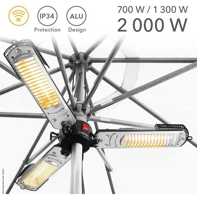 Parasol chauffant Trotec IR 2005 SC 3 têtes 2000W aluminium terrasse