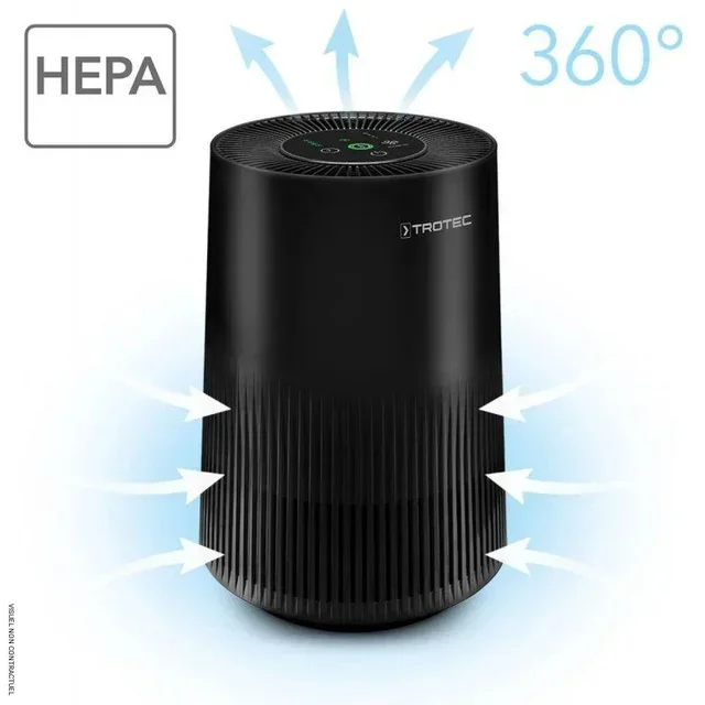 Purificateur d'air HEPA Trotec AirgoClean 11 E - 38 m³, design cylindrique noir mat, filtration 3-en-1 99,97%