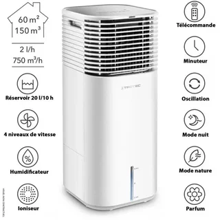 Rafraîchisseur d'air 4-en-1 PAE 49 TROTEC - 20L 750m³/h blanc noir