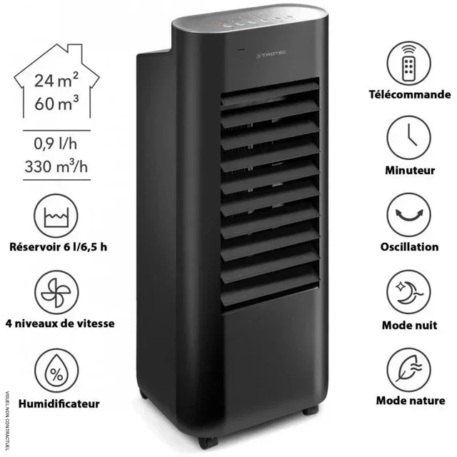 Rafraîchisseur d'air 3 en 1 PAE 22 TROTEC 24 m² noir design télécommande