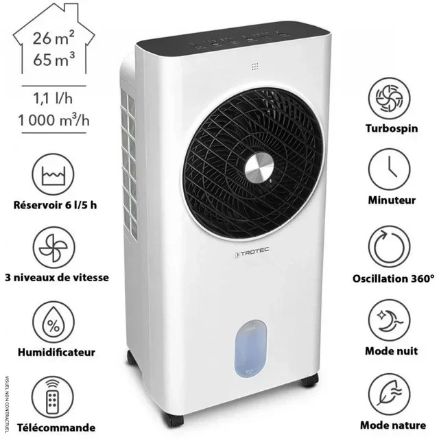 Rafraîchisseur d'air 4-en-1 PAE 31 TROTEC - Refroidissement évaporatif sans compresseur 26 m²