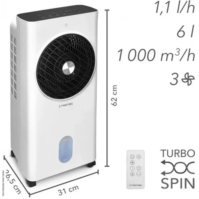 Rafraîchisseur d'air 4-en-1 PAE 31 TROTEC - Refroidissement évaporatif sans compresseur 26 m²