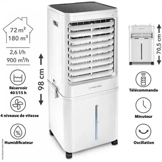 Rafraîchisseur d'air évaporatif Trotec PAE 61 72m² 900m³/h 40L