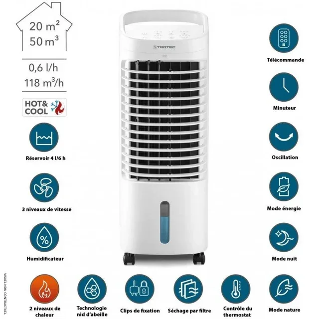 Rafraîchisseur d'air 4 en 1 Trotec PAE 19 H - Refroidissement, chauffage, ventilation et humidification 2000W