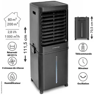 Rafraîchisseur d'air Trotec PAE 80 - 60L - 4 vitesses - Noir mat