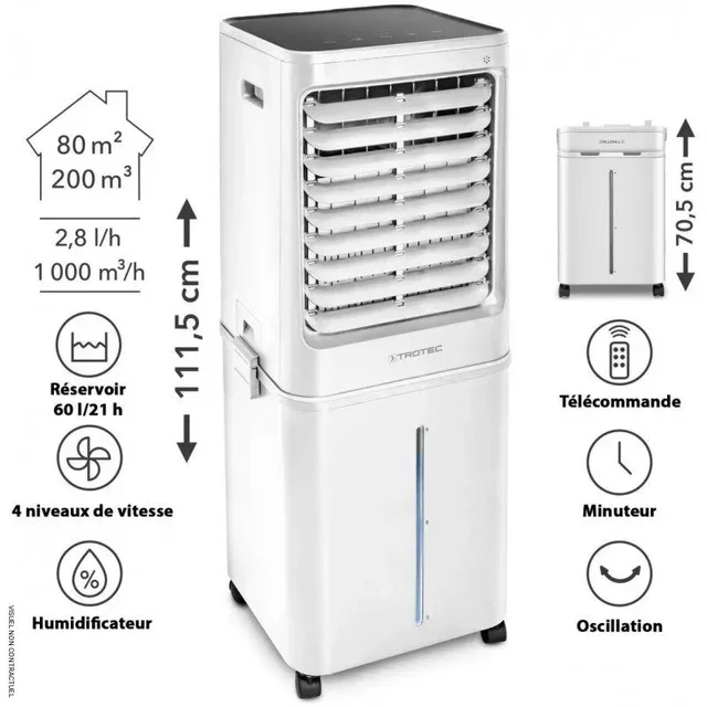Rafraîchisseur d'air évaporatif PAE 81 Trotec 80m² 1000m³/h blanc