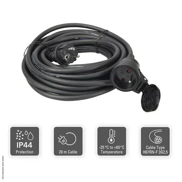 Rallonge électrique 20m H07RN-F 3G2,5 IP44 HEATCOM chantier professionnelle