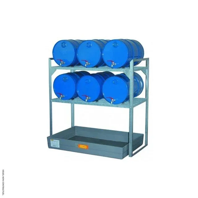 Rayonnage acier galvanisé CEMO 6 fûts 60L bac rétention 150L