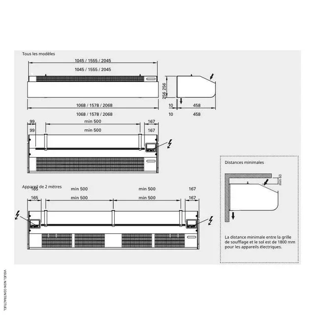 Rideau d'air chaud électrique horizontal PAF3210E08 Pamir 3200 Frico 3,2m