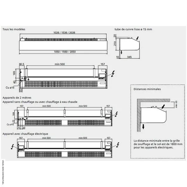 Rideau d'air Frico PAF2515A horizontal 2,5m Pamir 2500 - Barrière thermique électrique commerces