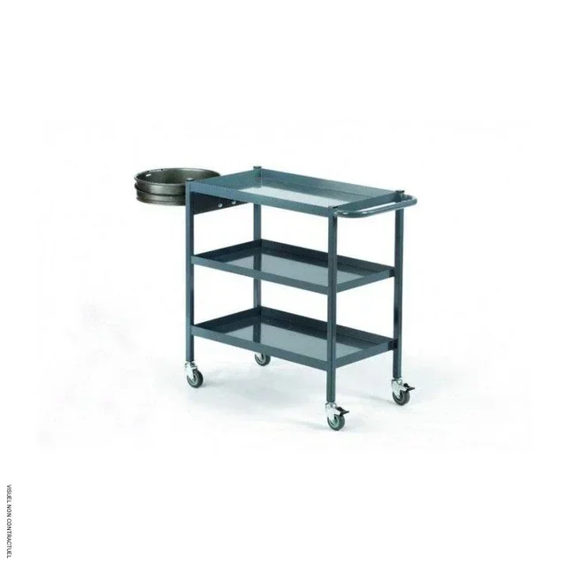 Servante atelier 3 plateaux tôle caoutchouc MANUEST avec bac déchets