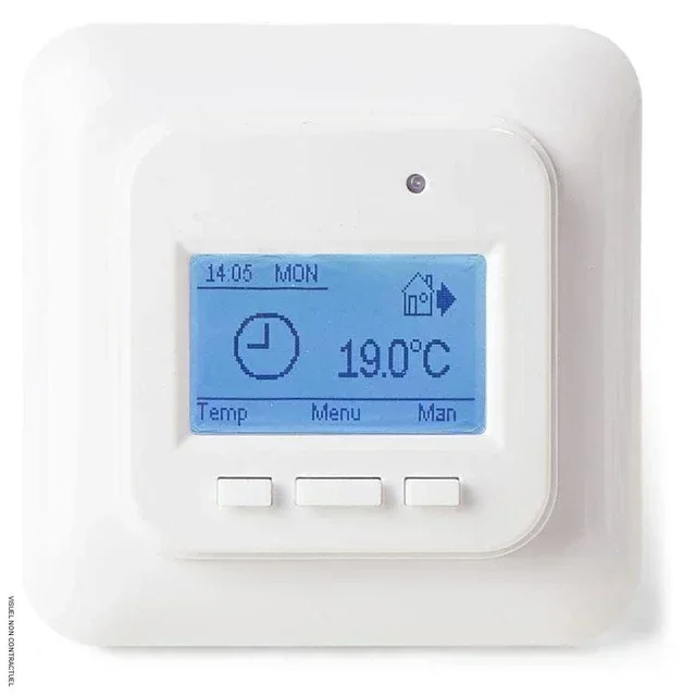 Thermostat digital programmable HC71 Heatcom écran rétroéclairé blanc bleu